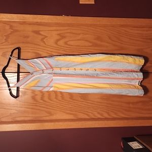 Striped button cotton and linen dress